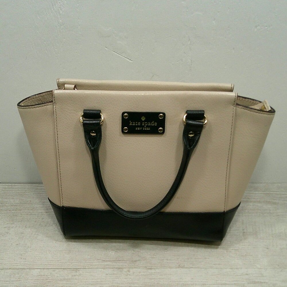Kate Spade Leather Cream & Black Color Block Handbag | Purse | Pocketbook